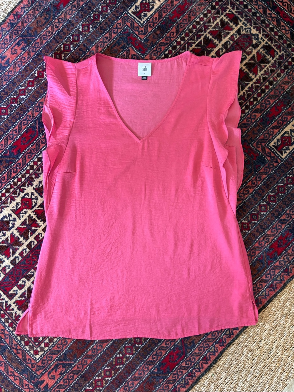 CAbi NWOT Pink Flutter Sleeve V-Neck Top